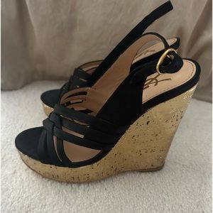Yves Saint Laurent brand New gold foil wedge sandals